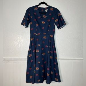 Undra Celeste New York navy blue tropical fish print dress S